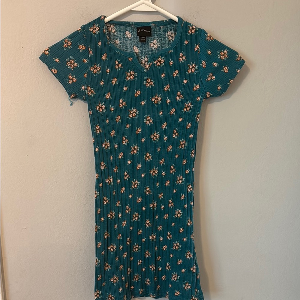 Art Class Floral Teal Short Sleeve Dress